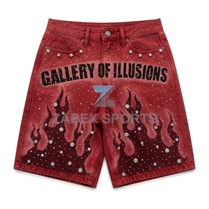 Pantalones Cortos de Mezclilla con Cristales y Pedrería, Diseño Recto, Transpirables, Ecológicos, de Verano, para Hombre, Marca Zabex Sports, Personalizables OEM - Product Image 1