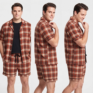 Conjunto de Pijama para Dormir de Manga Corta y Pantalones Cortos para Hombre, Talla Grande, Camisa de Franela con Botones y Pantalones Cortos con Cordón - Product Image 4