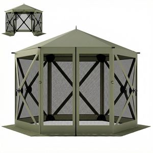Gazebo Portatile 3x3,3 m Verde Scuro con Zanzariera e Borsa per il Trasporto, Tenda Istantanea per Campeggio con Rete Protettiva - Product Image 1