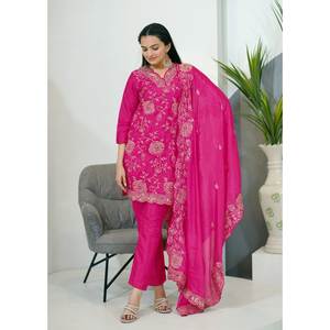 Conjuntos de diseñador para mujer Traje de Chinon bordado con secuencia de trabajo bordado - Product Image 2