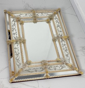 Gran espejo de pared de cristal de Murano atribuido a Barovier & Toso - Product Image 1