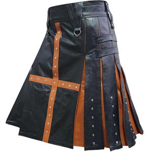 Kilt híbrido de cuero negro y naranja – Ropa gótica steampunk para hombre estilo Highland - Product Image 4
