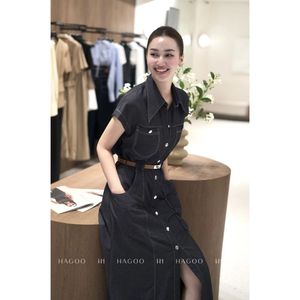 Vestido Camisero Maxi Casual de Maternidad Azul Marino con Bolsillos en el Pecho, Bolsillos Laterales y Cinturón Ajustable para Uso Diario de Verano [V637] - Product Image 3