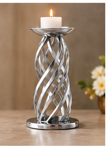 Support à bougie décoratif en métal, nouveau design, couleur argent, artisanat métallique, pour décoration de mariage et d'événements - Product Image 3