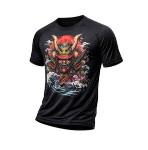 Camiseta Gráfica de Alta Calidad para Hombre, Negra, Manga Corta, Estilo Urbano, Estampado de Guerrero de Anime, Informal, para Verano - Product Image 2
