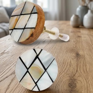 Modern Round Wood Cabinet <b>Knob</b> with MOP Inlay Geometric Design <b>for</b> Kitchen Bedroom <b>Dresser</b> Hospital & Hotel Furniture Handles - Product Image 1