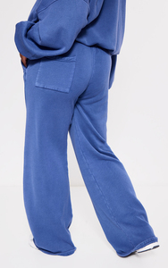Ensemble de survêtement bleu grande taille pour femme, manches longues, coupe ample, taille à cordon, tenue décontractée avec poches latérales, couleur unie, automne - Product Image 2