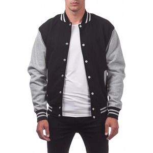 <b>Men's</b> Navy Blue Varsity <b>Jacket</b> With Gray Sleeve And White Buttons Casual Autumn Wear - Product Image 3
