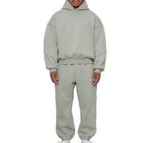 Custom Your Logo <b>Sweatpants</b> and Hoodies Set 100% Cotton Men's Boxy Hoodies Blank No String Tracksuit <b>Oversized</b> - Product Image 5