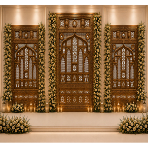 Cadres en bois de style marocain inspirés du Jali pour la décoration de scène de mariage, thèmes uniques Nuit Arabe, panneaux de style vintage - Product Image 1