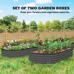 Bac à potager surélevé gris foncé 2,13 m x 0,91 m x 0,30 m avec 2 piquets métalliques pour plantes, pour le jardinage et les fournitures de jardin - Product Image 4
