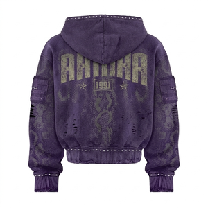 Sweat à capuche unisexe oversize en molleton tricoté 220 GSM, 100% coton épais, style streetwear, effet délavé et vieilli, idéal pour l'hiver - Product Image 2
