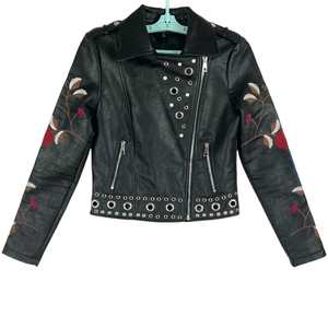 Chaqueta de Cuero con Bordado Floral Hecho a Mano para Mujer, Precio al por Mayor, Chaqueta Genuina con Bordado de Flores, Chaqueta de Moda Personalizada - Product Image 6