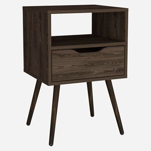 Comodino Emma di Depot E Shop in noce scuro con piano superiore di qualità superiore, quattro gambe, ripiano aperto e un cassetto - Product Image 3