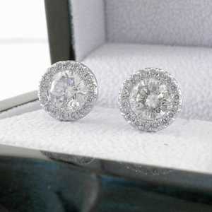 Moissanite 2Ct Round Cut Halo Diamond <b>Stud</b> <b>Earrings</b> With 9K White Gold <b>Fine</b> Wedding Bridal Party Jewelry Gift For Girlfriends - Product Image 3
