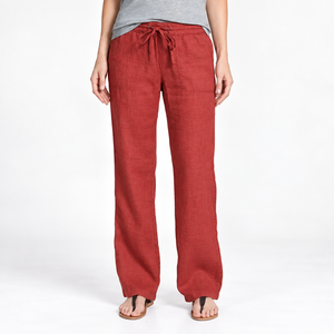 Deep Green Linen Casual <b>Trousers</b> Women Loose Fit Drawstring Flat Front Harem ODM <b>Summer</b> High Waist Breathable - Product Image 3