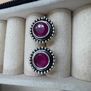 Hot Selling Dyed Ruby <b>Silver</b> <b>Stud</b> Handmade Gemstone Beaded Design Round <b>Stud</b> Earrings For Her - Product Image 3