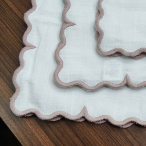 Luxury Plush Cotton Table Napkin with Scalloped <b>Edge</b> for Wedding Party Dining - Product Image 5