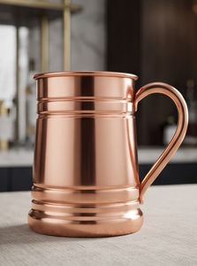 Mug à bière en cuivre pur massif rainuré et lisse, fait main, vaisselle de table en métal pour cocktails, vente en gros - Product Image 5