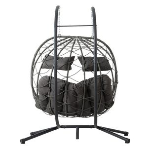 Sedia a dondolo a uovo per 2 persone da interno/esterno con supporto, sedia a cesto sospesa in vimini per arredamento da patio - Product Image 2