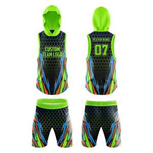 Ensemble maillot et short 7V7 personnalisé sublimé à capuche sans manches, anti-humidité, ajusté, pour adulte - Product Image 1