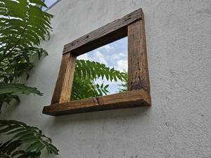 Rustic Reclaimed Solid Wood Wall <b>Mirror</b> <b>Square</b> Farmhouse Thick Timber Framed Accent <b>Mirror</b> Vintage Country Living Room Decor Art - Product Image 4