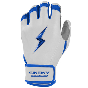 SINEWY SPORTS Leather Batting Gloves Blue White Right Hand <b>Hook</b> And Loop Closure Unisex Adult Training Durable - Product Image 1