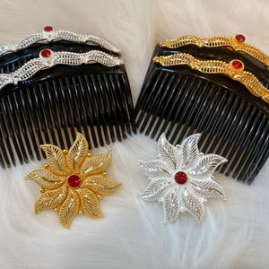 MOLL JEWELLERS Peineta de Pelo Vintage Chapada en Oro Hecha a Mano, Ecológica, Impermeable, Elegante y a la Moda, con Concha de Aleación y Mini Flores de Piedras Rojas - Product Image 1