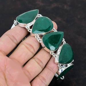 กำไลข้อมือทำมือจากมรกตแซมเบียทรงหยดน้ำ เครื่องประดับเงินแท้ มรกตสีเขียวธรรมชาติ สำหรับผู้หญิง ขายส่ง - Product Image 3