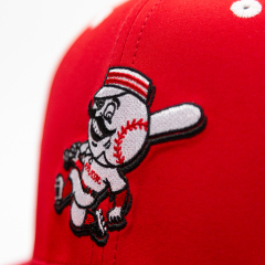 <b>Red</b> 6-Panel Baseball Cap With Embroidered Baseball Character Logo Front Panel Unisex Casual Fit - Product Image 5