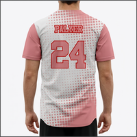 Jersey Bisbol Lengan Pendek Pria Kancing Depan Kerah Bisbol Bermotif Titik Nomor 24 Bernapas
