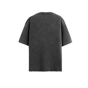 เสื้อยืดโอเวอร์ไซส์ผู้ชาย แขนสั้น พิมพ์ลาย สีดำ คอกลม ผ้าถัก 100% คอตตอน ระบายอากาศได้ดี ล้างสีแบบแอซิด ลายพิมพ์ด้านหน้า - Product Image 2