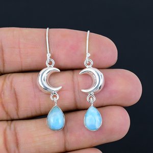 Wholesale Trending 925 Sterling Silver Larimar Gemstone <b>Hook</b> Earrings Good Quality Anniversary Wedding Gift At Best Price - Product Image 2
