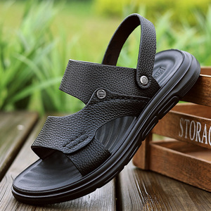 2026 New Arrival Men's Summer Sandals Genuine Leather Soft Bottom Non-<b>Slip</b> Beach Sandals Outdoor Latex <b>Slide</b> Slippers - Product Image 2