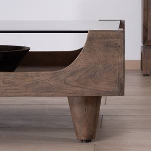 Vandana Golden Surface vintage design <b>square</b> coffee <b>table</b> in mango wood with <b>glass</b> top - Product Image 3