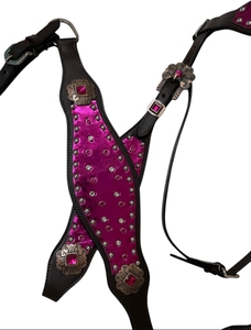 Cabestro de Cuero Morado para Caballo con Conchos de Cristal y Pedrería, Herrajes Plateados, Tamaños Personalizados - Product Image 3