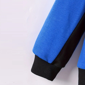 <b>Boys</b> Blue Black Color Blocking Hooded Tracksuit Set Full Sleeve Casual Autumn Wear With Side Pockets Elastic Waist 2027 - Product Image 4