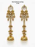 Anting Hoop Kashmiri Paduan Tembaga Zirkon Hijau Desainer Berlapis Emas Antik Bentuk Bunga Mutiara Imitasi Etnik Tradisional
