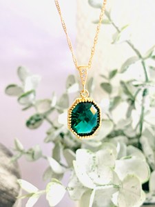 Emerald Necklace Set Cubic Zirconia 925 Sterling <b>Silver</b> 14K Gold Plated Posts Elegant Jewelry Gift For Women - Product Image 5