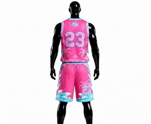 Ensemble de maillot de basket-ball rose pour femme White Stitch, impression par transfert thermique, col rond, sans manches, short, séchage rapide, respirant - Product Image 6