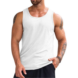 Camiseta sin mangas con logo personalizado para hombre, chaleco blanco acanalado, ropa de gimnasio, culturismo, fitness, venta al por mayor. - Product Image 1