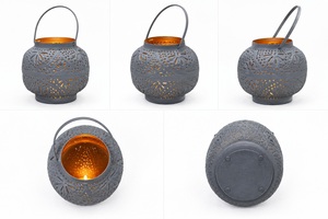Style moderne Premium Cadeau de Noël Gravure sur métal Découpe Gris Lanterne suspendue T-Light Votive Marocaine T-Light Votive - Product Image 5