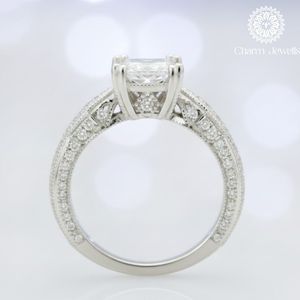 Anillo de Compromiso Charm Jewells con Moissanita Corte Cojín, Plata 925 con Baño de Rodio, Engaste de Garras, Certificado IGI, 3g, Clásico para Mujer - Product Image 3