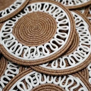 Decorative Handmade Rope and Rattan Coaster Round Artisan Woven Cotton Loop Design for Dining <b>Table</b> Drink <b>Protection</b> - Product Image 4