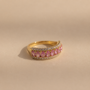 Bague Riva plaquée or à double rangée, émeraude et tourmaline rose, cadeau de luxe pour femme - Product Image 5