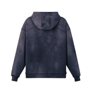 Sweat à capuche personnalisé avec logo, streetwear pour hommes, sans cordon, surdimensionné, imprimé en relief, effet délavé, coupe courte, en polaire thermique, 100% coton, écologique - Product Image 6