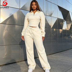 Conjunto Deportivo Premium de 2 Piezas para Mujer, Sudadera Corta con Media Cremallera y Pantalones Deportivos de Cintura Alta, Logotipo Personalizado, Servicios OEM - Product Image 1