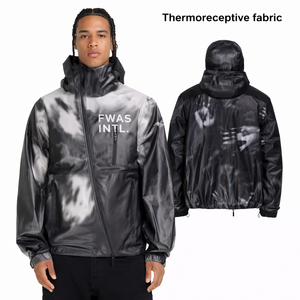 Chaqueta Deportiva Ligera Impermeable con Capucha, Ecológica, Geométrica, Delgada, de Poliéster, para Entrenamiento de Fútbol, con Parches, para Hombre - Product Image 1