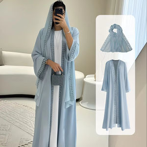 Nouvelle Abaya décontractée sans couture pour l'Aïd, col en V, manches longues, en tissu polyester, modeste, longueur cheville, pour l'été et le printemps - Product Image 1