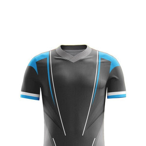 Conjunto de Camiseta de Fútbol Unisex Gris Azul Cuello en V Manga Corta Absorbe la Humedad 100% Poliéster Impresión por Transferencia de Calor Personalizada UV - Product Image 2